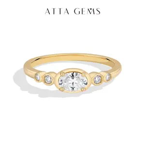 ATTAGEMS Bezel-Set 0.5CT Oval Cut  D Color VVS1 Lab-Created Moissanite Ring for Women 925 Sterling Silver Anniversary Birthday Gift Daily Wear R376