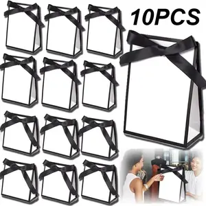 10PCS Cardboard Paper Shopping Handbag Gift Packing Bag Portable Black White Wrapping Tote With Handles Sundries Storage Pouch
