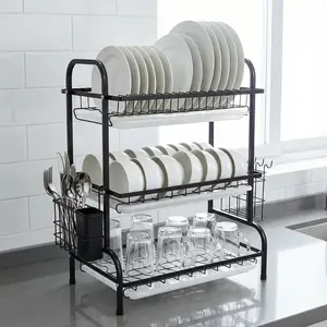 【Holiday Haul】Drying Rack Kitchen, 3 or 2 Tier Dish Drying Rack, Space-Saving Metal Large Dish Racks for Compact Kitchen Counter with Drainboard Extendable Spout Strainers & Utensil Board Holder and Knife Slots
