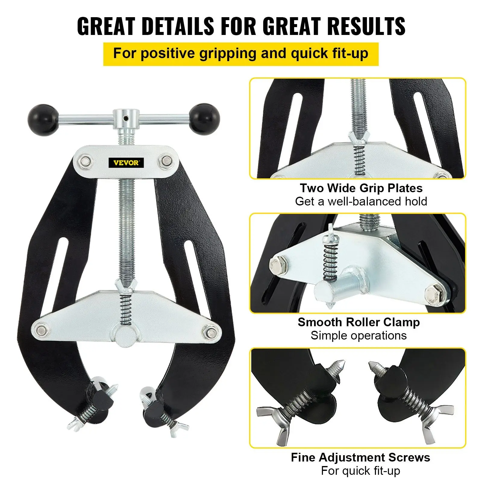 VEVOR Pipe Clamp, 2-6 inch Carbon Steel Frame Pipe Alignment Tool, High Strength Ultra Clamp with Easy & Fine Adjustment Quick Acting Screws, Lightweight Black Hand Tool, 30-Day Free Returns, Connecting Pipes, Pipes/Tubes