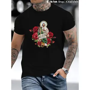 Summer t Shirts Men'S San Judas Tadeo Graphic T-Shirt, 100% Cotton Fabric, Crew Neck