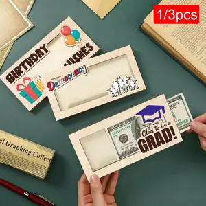 Wooden Graduation Themed Gift Decoration, 1/3 Counts Graduation Season Gift Box with Money Holder, Tabletop Gift Decoration for Graduation Birthday, Home Decor Gift, Graduation Favor Box