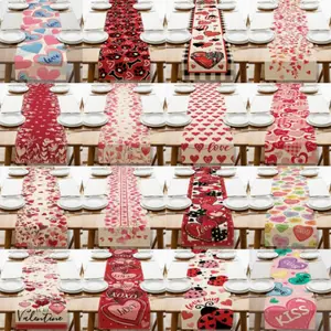 Valentine's Day Table Runner Heart Bouquet Animal Print Linen Material Decorative Dining Table Cloth