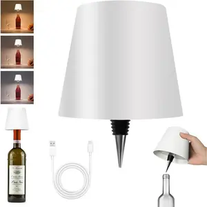 Wireless LED bottle light, USB rechargeable, three-color touch dimming, ideal for wine and spirit bottles, cordless lampshades, whiskey bottle top lights, and home ambient lighting.