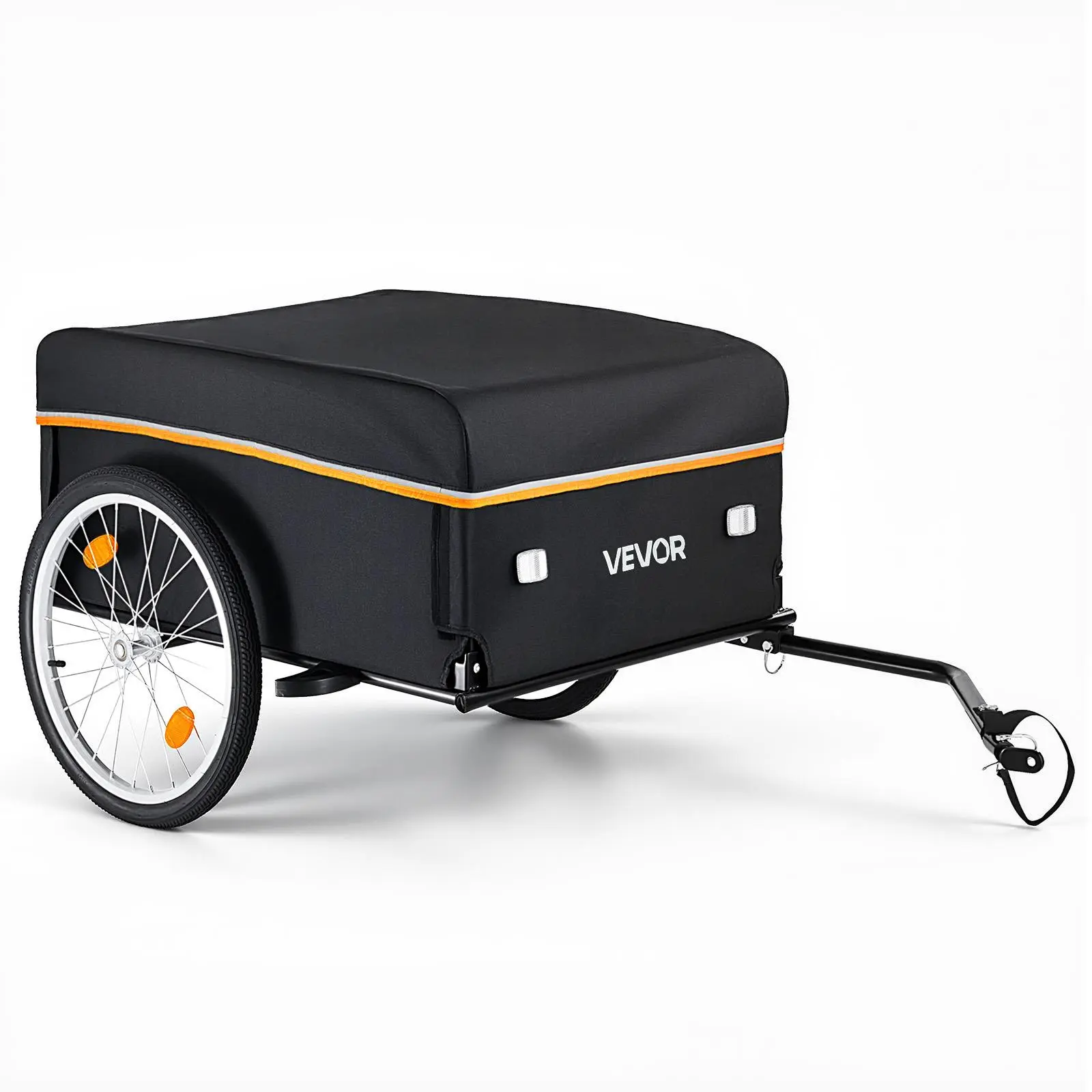 VEVOR Heavy-Duty Carbon Steel Bicycle Trailer, 130 lbs Load Capacity Folding Bike Cargo Wagon Cart with Waterproof Cover, 20-Inch Wheels, Reflective Safety Reflectors, Fits 22-28 in Bike Wheels for Compact Storage