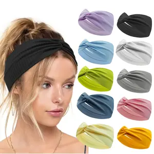 10Pcs Silky Threaded Fabric Twist Headband Yoga Workout Running Sport Elastic Hair Bands for Women's Turban Hair Wrap for Girls