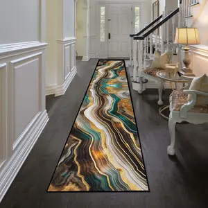 Abstract Wavy Pattern Kitchen Runner Rug, Modern Abstract Area Rugs, 1 Count Non-slip Soft Floor Mat, Decorative Carpet for Home Living Room Bedroom Kitchen Laundry Room