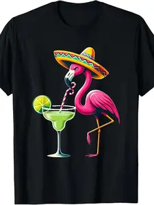 Flamingo Drinking Margarita Mexican Poncho Cinco De Mayo T-Shirt HoodieStreet hip-hop daily casual unisex cotton T-shirt 220G