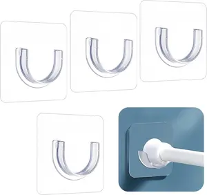 4 Pack Adhesive Shower Curtain Rod Holder, No Drilling Clear Shower Rod Holder, Invisible Wall Mount.