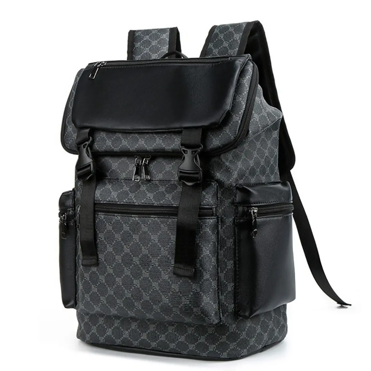 2026 Spring New Arrival Retro Pattern Streetwear PU Backpack for Men, Large Capacity Multi-Functional Casual Student Backpack