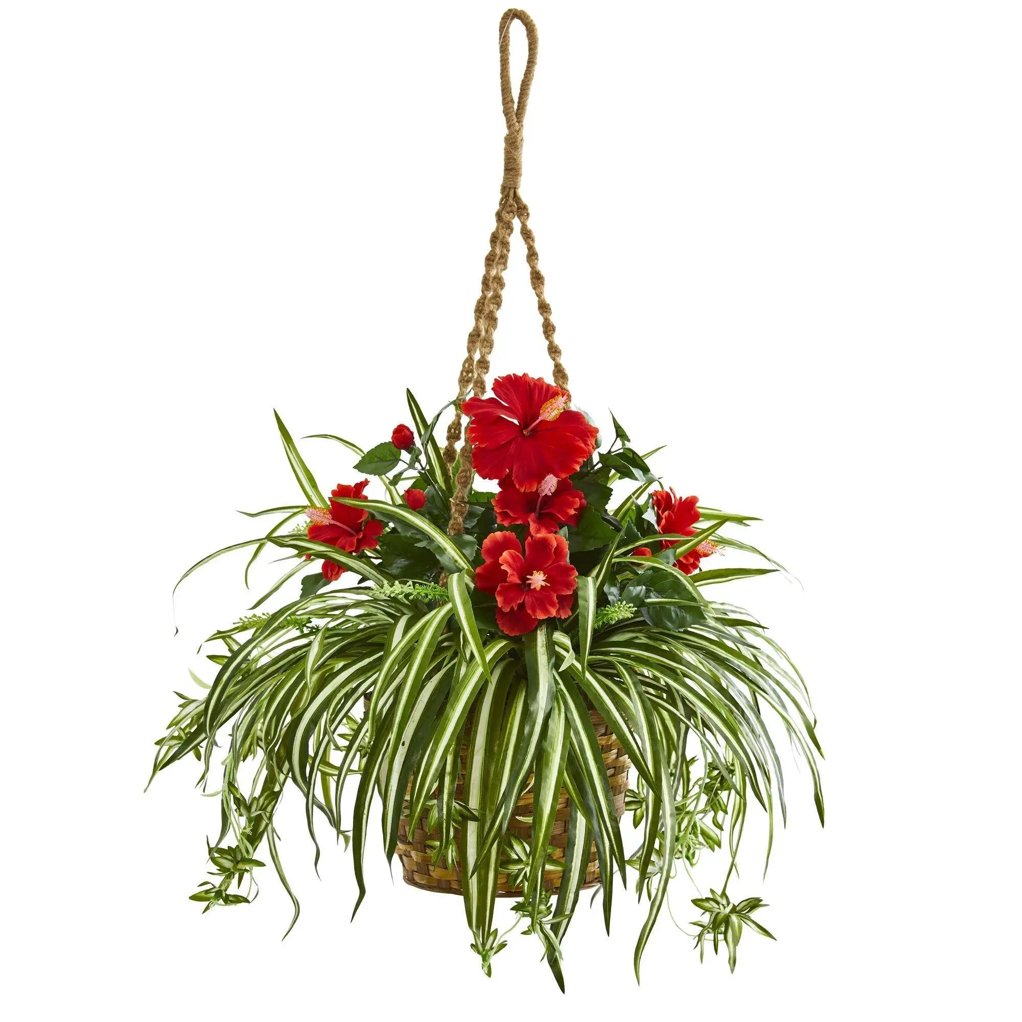 31-Inch Colorful Synthetic Hibiscus & Spider Artificial Hanging Basket Flowers, Decorative Home Decor Items for Wall Decor, Porch Ornaments