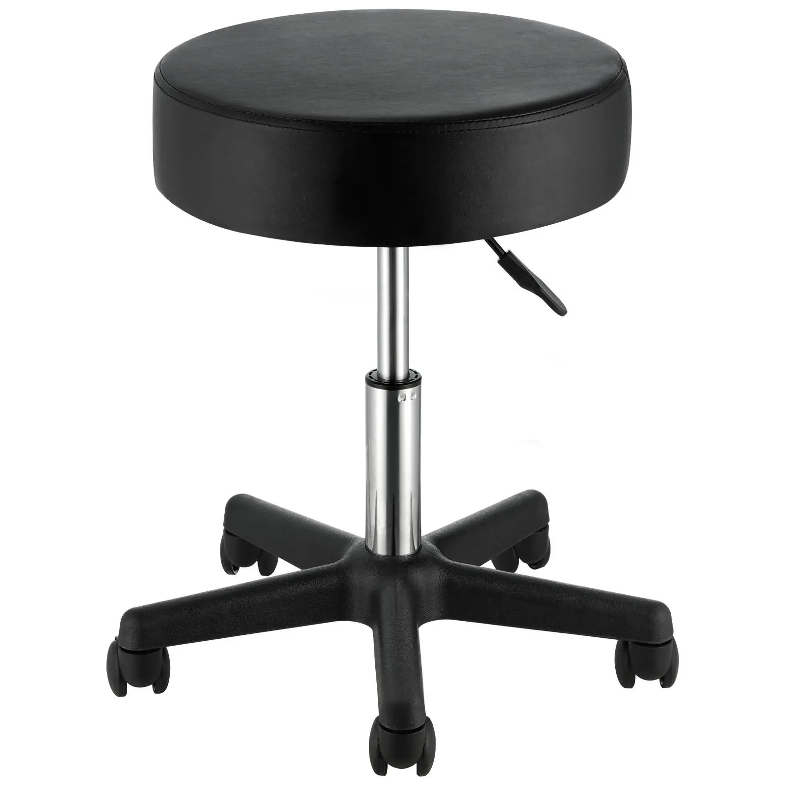 VEVOR Ergonomic Rolling Office Stool - 400 LBS Capacity, 5-Wheel Smooth Glide, Adjustable Height Range, Round Ultra-Thick PU Leather Seat, Easy-to-Maintain 360-Degree Swivel Stool for Adults' Office, Clinic, Black