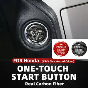 Car Interior Engine Starter Stop Button Sticker Cover Real Carbon Fiber For Honda CRV Civic Accord Crider Auto Accessories Car Interior Decorative Red Car Interior Decor