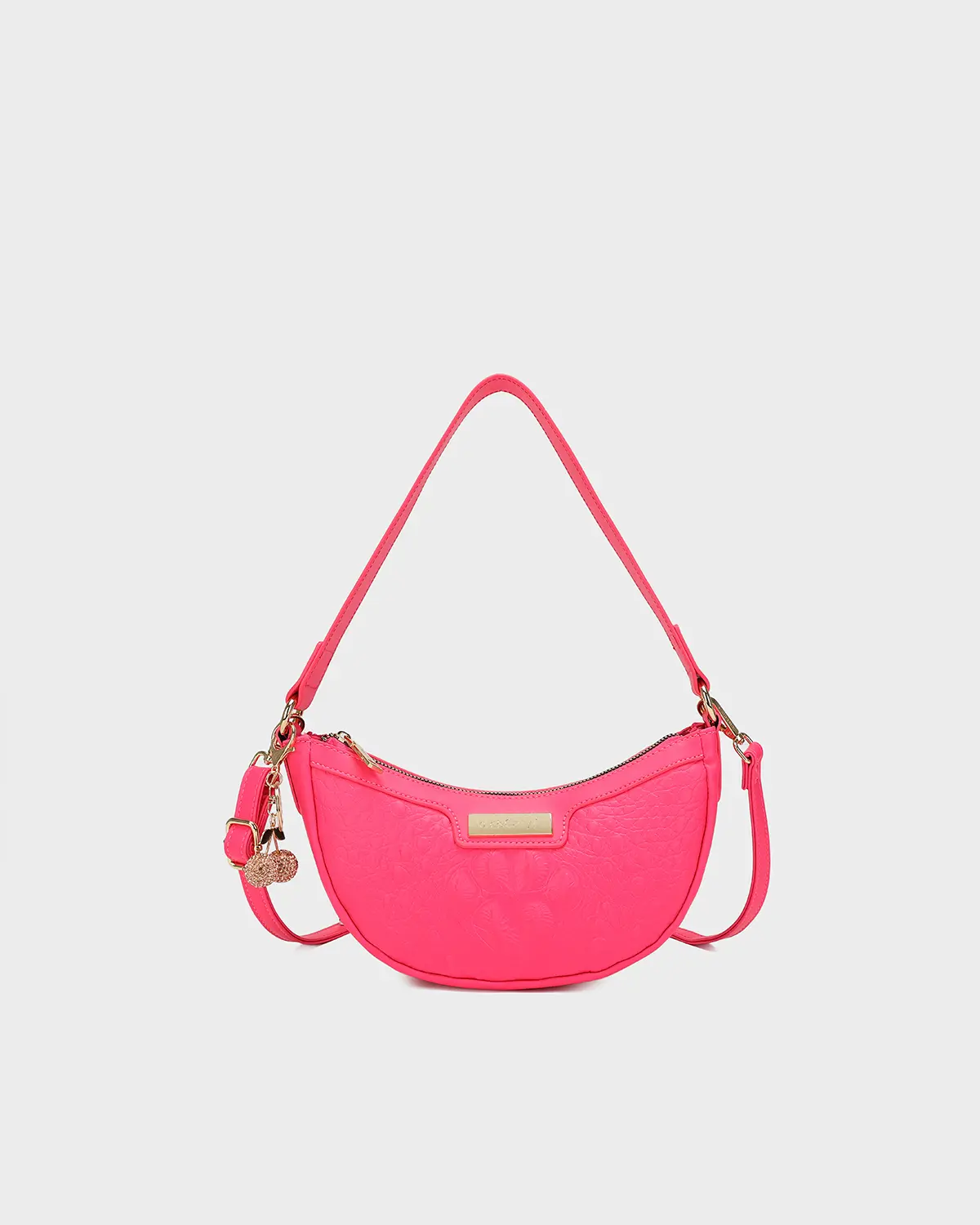 Tote&Carry Women's Fashionable Cute Crescent Crossbody Shoulder Purse, Neon Pink, Fashionable Purse, Cute Purses