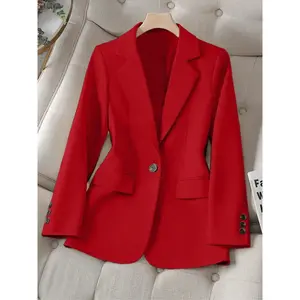 Women’s solid-color lapel long-sleeve single-button casual commuter blazer jacket, fitted plain design for spring and fall