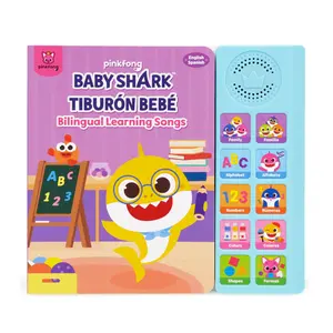 Baby Shark English Spanish Bilingual Learning Songs 10 Button Sound Book, Bilingual Children's Sound Books, Interactive Learning Books For Toddlers, Spanish Baby Book, Spanish Learning For Kids