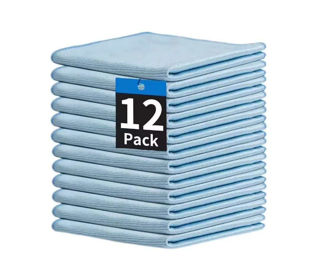 12-Pack Microfiber Glass Cleaning Cloths, Reusable, Lint-Free & Streak-Free, 12x12 Inches, Suitable for Polishing Stainless Steel, Eyeglasses, Mirrors, Screens & Lenses