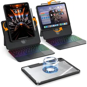 iPad Pro 13 Inch M5/M4 2025/2024 Case with Keyboard, Clear Splitfolio Detachable Cover, Up-Down Liftable, Adjustable Stand, 7-Color Backlit, Multi- Trackpad, Black