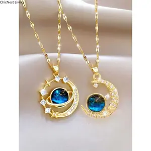 New Product Dreamy Blue Planet Moon Pendant Necklace, Necklace Set, Suitable for Daily Wear, New Year and Valentine's Day, Wedding Season Accessories, Suitable for Giving Gifts to Girlfriends and Friends