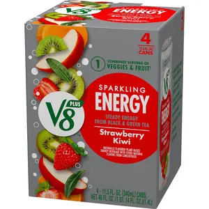 V8 SPARKLING +ENERGY Strawberry Kiwi Energy Drink, 11.5 fl oz Can (Pack of 4)