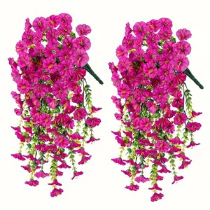 2pcs of Artificial Morning Glory Hanging Flower Strings, Artificial Hanging Flowers, with Imitation Eucalyptus Leaves - Including Bright Red, Purple, Yellow, Pink and White Flower Combinations, Suitable for Home, Garden and Wedding Decoration