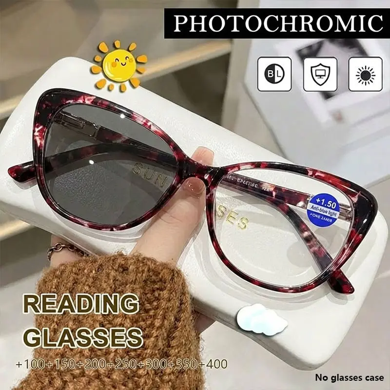Western style cat-eye glasses, Reading eyewear, clear photochromic lens reading glasses for women, minimalist design, 1.0 to 4.0 diopters, suitable for daily computer office use, Reading eyeglasses