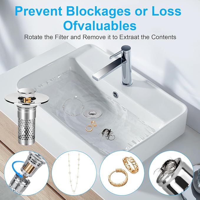 Upgrade Stainless Steel Bathroom Sink Stopper, 1/2Counts Anti-odor Basin Bouncing Core, Pop UpBathroom Sink Plug, Sink Drain Stopper forBathroom Bathtub,Home Goods