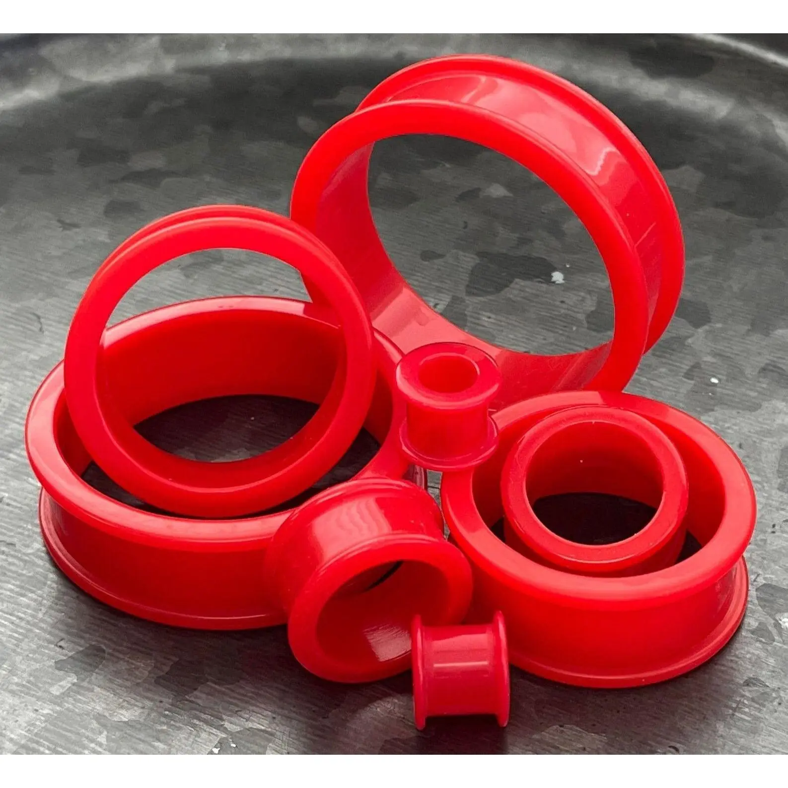 PAIR of Unique Red Silicone Double Flare Tunnels - Gauges 2g (6mm) up to 2" (51mm)