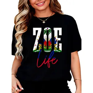 100% Cotton Unisex Haiti Zoe Haitian Flag Caribbean Souvenir T-Shirt