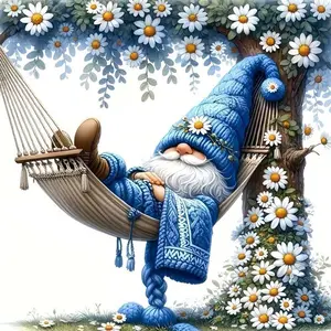 5D DIY Full Drill Round Diamond Painting - Diamond Art Paint Kit Blue-Clothed Gnome Mosaic, Canvas - DIY Wall Decor, Home Wall Decoration, Suitable for Halloween and Christmas, Birthday and Anniversary Gifts