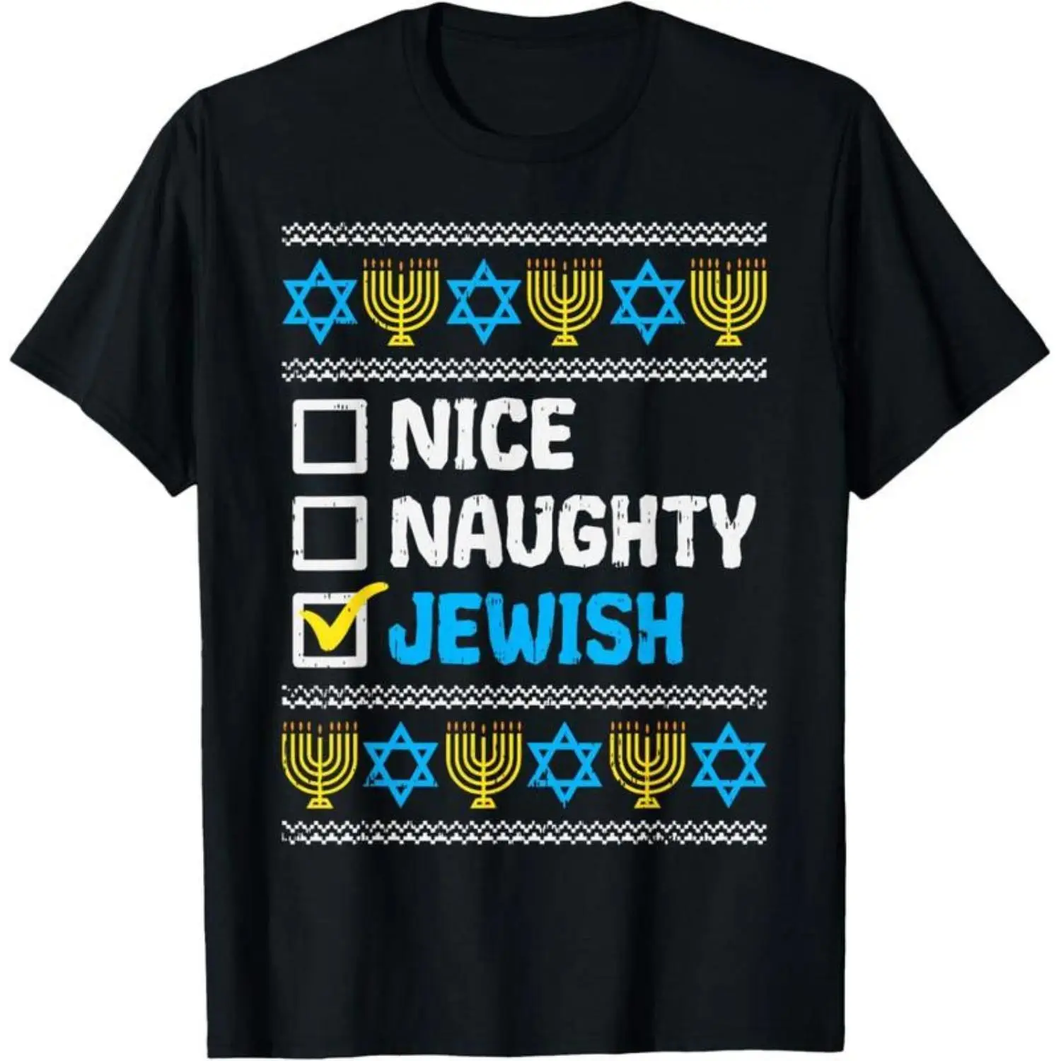 100 Cotton Naughty Jewish Hanukkah Sweater Ugly Hanukkah TShirt Short Sleeve