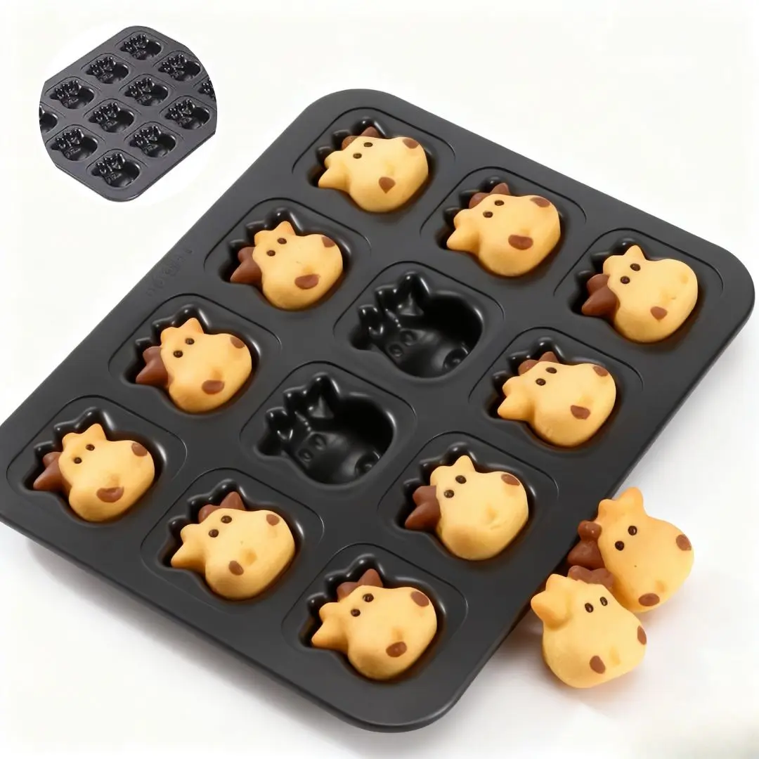 Non stick animal beef baking tray, baking mold, baking tray mold, black carbon steel animal shaped baking tray, suitable for home use, black ﻿ ﻿ ﻿