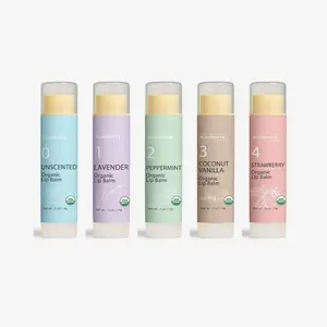 Numbrrrz Organic Lip Balm Variety 5-Pack - USDA Organic Certified - .5 oz | 14G Each - Unscented, Lavender, Peppermint, Coconut Vanilla & Strawberry Flavors - Long-Lasting Moisture & Protection