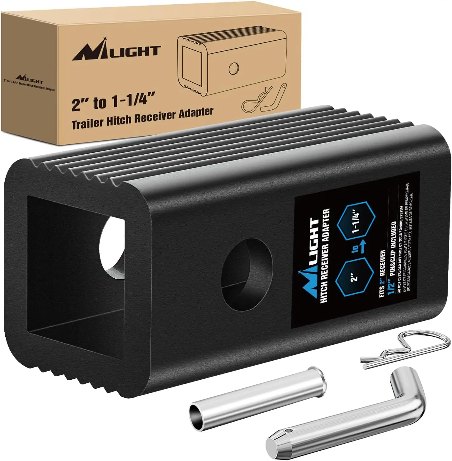Nilight CNC Formed Aluminum Trailer Hitch Receiver Extender Adapter Reducer - 2" to 1-1/4" Sleeve Converter, Towing Equipment, Pins&Clips, Exhaust Groove, Snug Fit, Versatile Fit, Truck Towing Accessory, Bike Rack Compatible, Perfect Match, Functional, Co