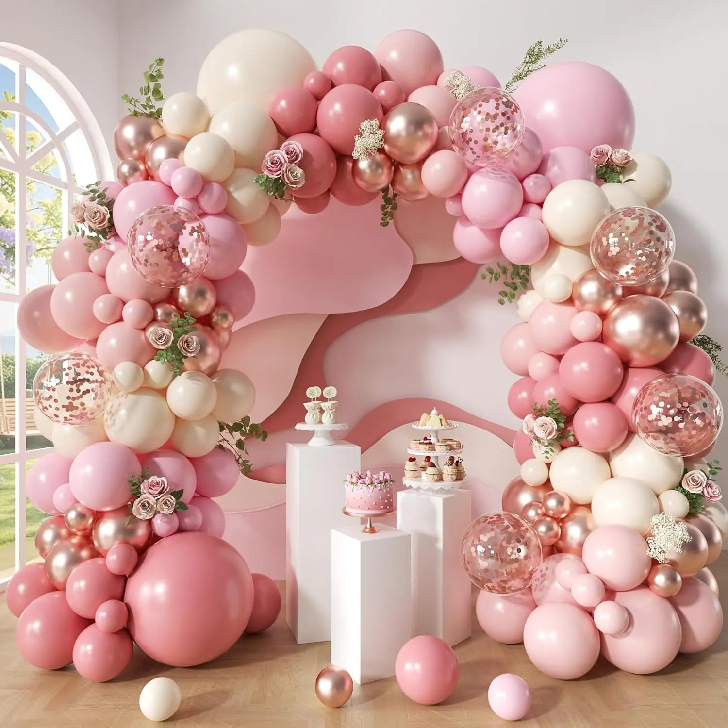 Dusty Rose  Balloon Arch Kit, 148 count Dusty  Macaron Orange Pastel  White Sand Rose  Confetti Balloons for  Bridal Shower Wedding Engagement Birthday Party Decorations