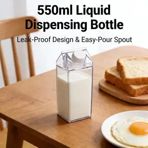 New 550ml Transparent Milk Carton Water Bottle BPA Free Food Safe Durable Eco Friendly Reusable Leakproof Liquid Storage Bottle for Kids Adults Travel Gym School Office Home Daily Hydration