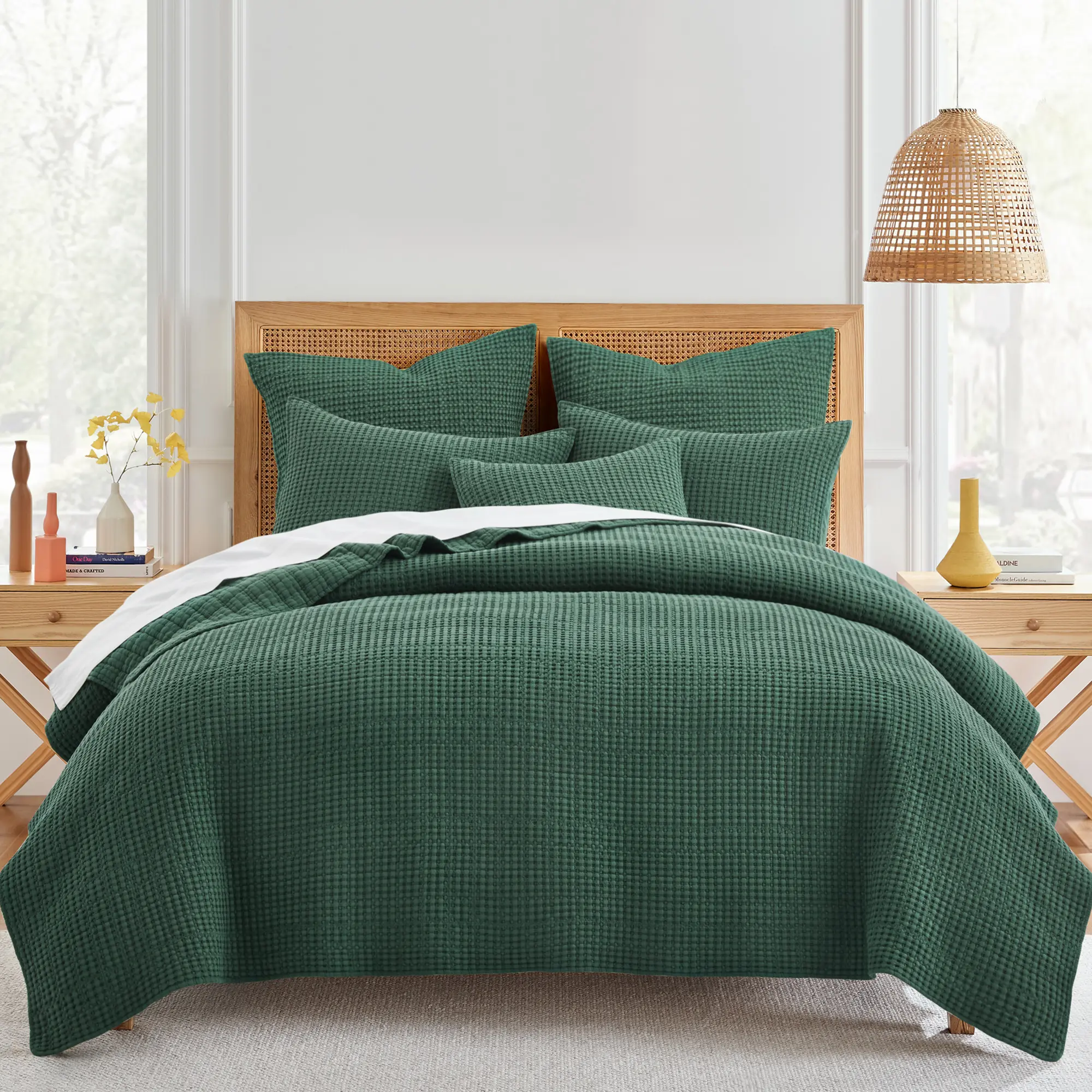 Levtex Home - Mills Waffle  - King/Cal King Quilt Set - Forest Green Cotton Waffle - Quilt Size (106 x 92in.), Sham Size (36 x 20in.)