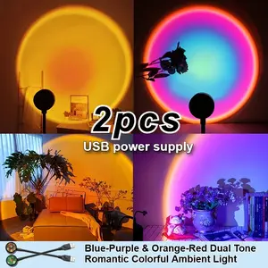 2pcs Sunset Projection LED Lamp, Wall Spotlight - Blue-Purple & Orange-Red Dual Tone, Romantic Colorful Ambient Light - Ideal for Home Decor/Photographers, Suitable for Living Room/Bedroom/Photo Shoot - 360° Rotatable, USB Power Supply, Energy Rating E