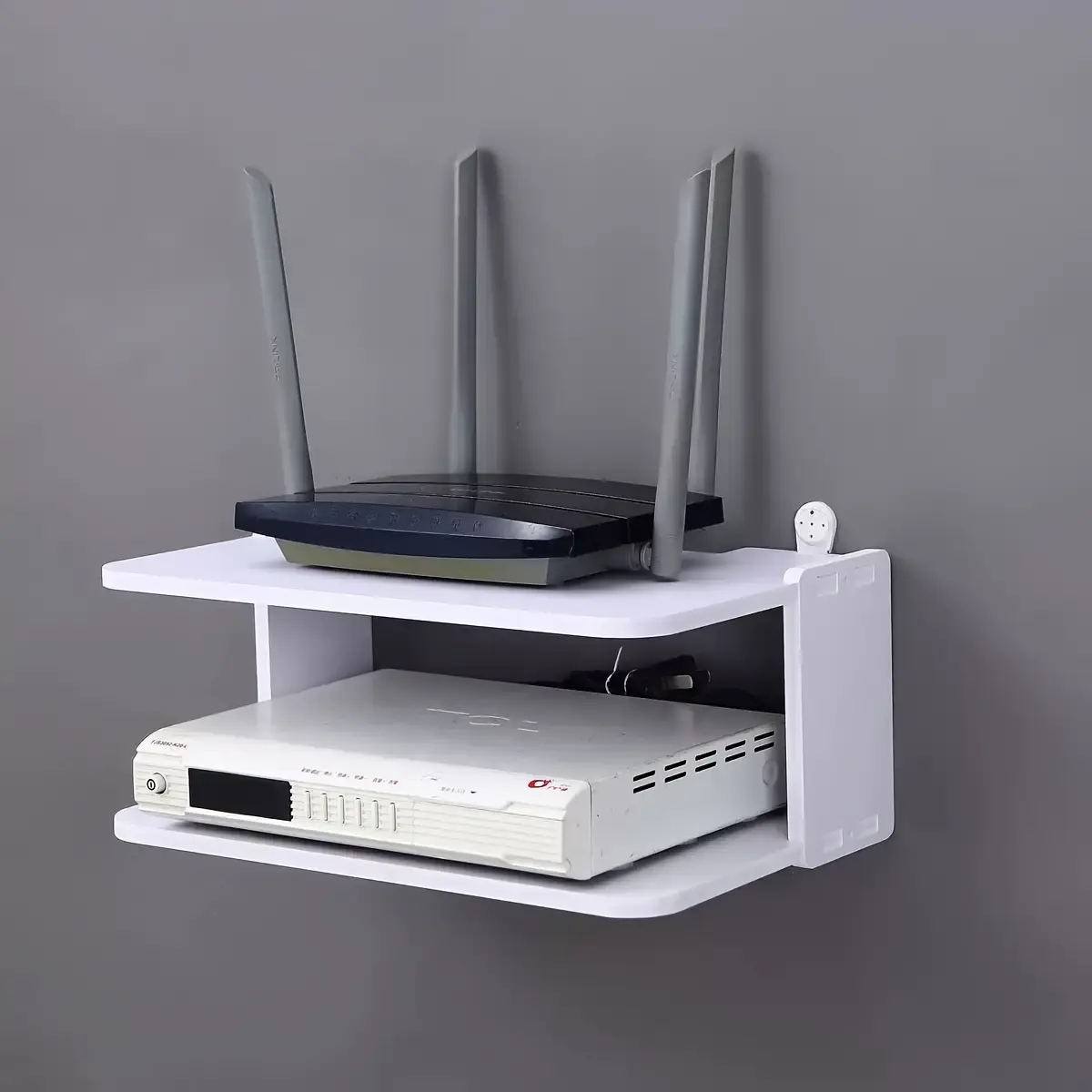 Wall-Mounted Router & WiFi Cable Organizer Rack, Wall Mounted Shelf, Space-Saving Organizing Storage Design, No-Drill Installation, Ideal for Home Office Use, Wall Mount Compatible