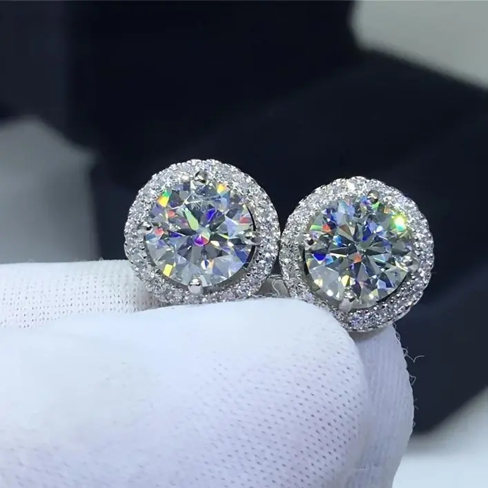 Men's S925 Sterling Silver Moissanite Stud Earrings, Classic Round Cut VVS1 D Color, Hypoallergenic with Authenticity Certificate, Everyday Male Jewelry Accessory