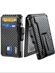 Men's Wallet with Clip Carbon Fiber Durable Wallet Mens Minimalist Wallet 9-12 Cards Slim Compact Wallet with Money Clip RFID Blocking RFID Card Holder Smart Pop Up Wallet for Men Rfid Blocking Wallets