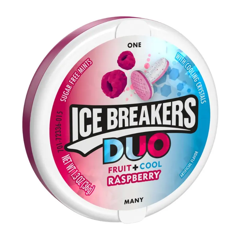 Ice Breakers Sugar-Free Breath Mints Tin Duo, 4-Pack Fruity Fruit + Cool Raspberry Flavors, 1.3oz On-the-Go Freshness Snacks, All Ages Candy, Keeps Breath Minty Fresh