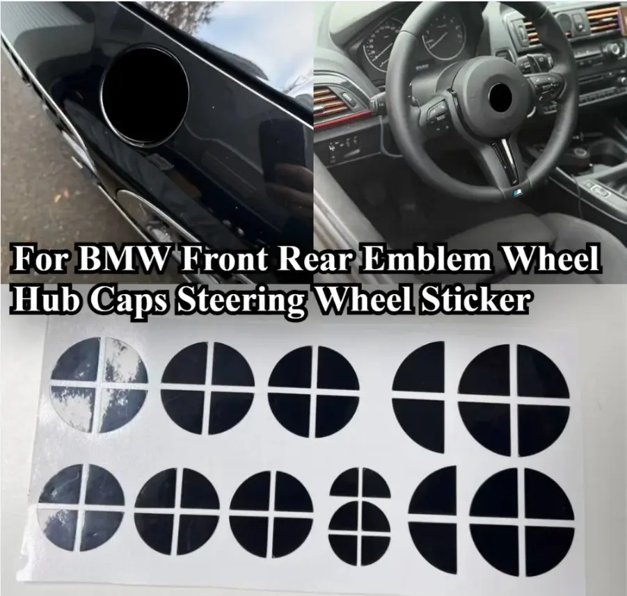 7pcs New Red Pink Fit for BMW Front Rear Emblem Wheel Hub Caps Steering Wheel Sticker 82mm+74mm+68mm+45mm Tools Cars Accessories
