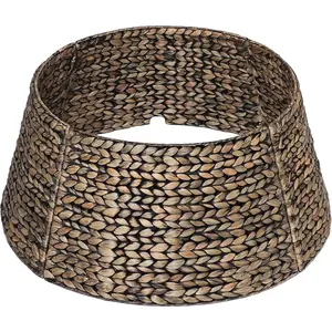 Rattan Christmas Tree Collar, Wicker Tree Skirt & Stand Base Cover (Black Wash, 24 inch)
