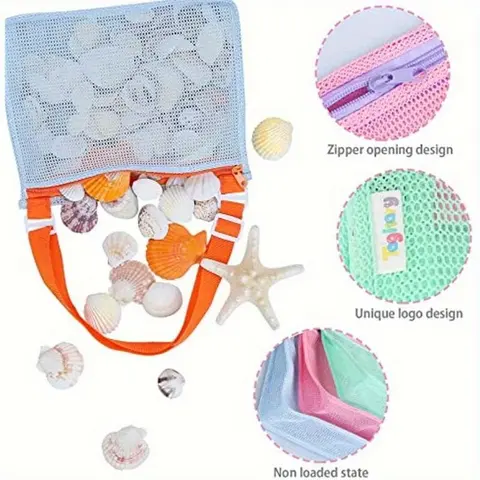 Beach Toy Mesh Beach Bag Kids Shell Collecting Bag Beach Sand Toy Seashell Bag for Holding Shells Beach Toys Sand Toys Swimming Accessories for Boys and Girls(Only Bags)