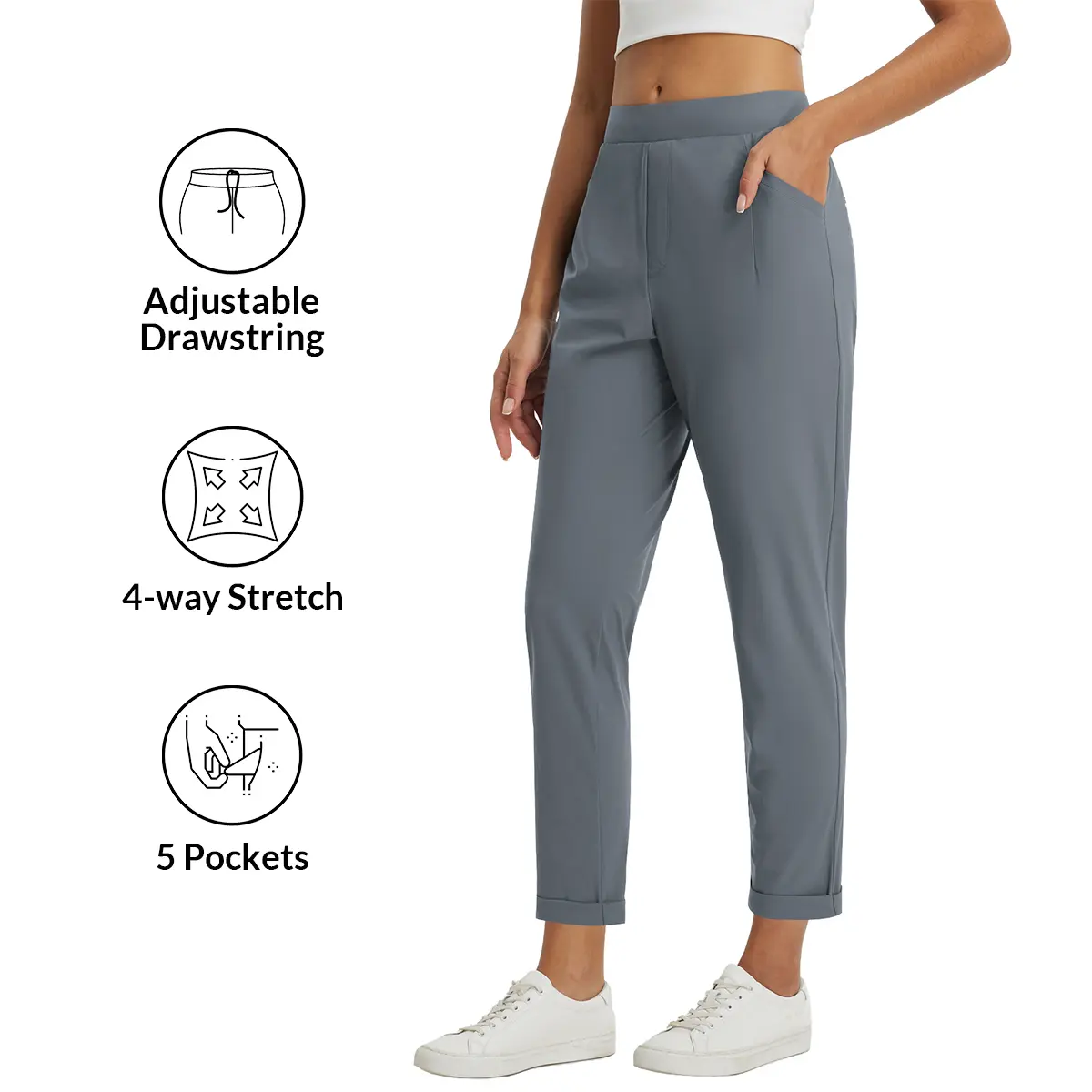 Baleaf Women's 25.5" Petite Fitted Lady's Spandex Bottom, Lightweight Stretch Travel Pants with Zipper Pockets, Ankle-Length Business Casual Dress Trousers for Work Office Use