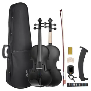 VEVOR Violin 4/4 Full Size for Adults,  , Violin Fiddle Set for Beginners Student with Hard Case, Rosin, Bow, Shoulder Rest, Bridge, Tuner and Extra Strings, Professional Solidwood Instruments  (Black)