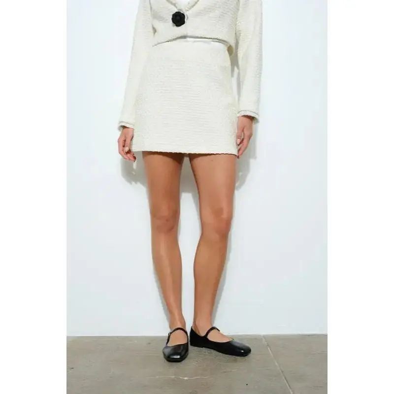 Monochrome Boucle Textured High Waist Mini Skirt