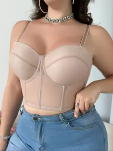 【Plus Size】 Women's Solid Color Push Up Anti-Sagging Underwire Bra with Removable Adjustable Strap, Casual Comfy Breathable Full Coverage Corset Bra for Daily Wear, Women's Lingerie for All Seasons