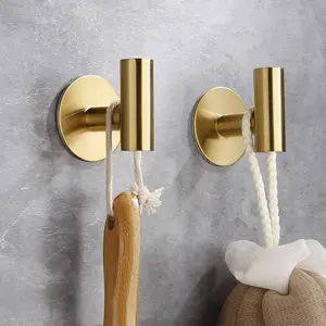 Adhesive Wall Hooks-2 Pack Stainless Steel Towel Hooks For Bathrooms,Kitchen,Livingroom,Office,Garage,Hotel (Gold)